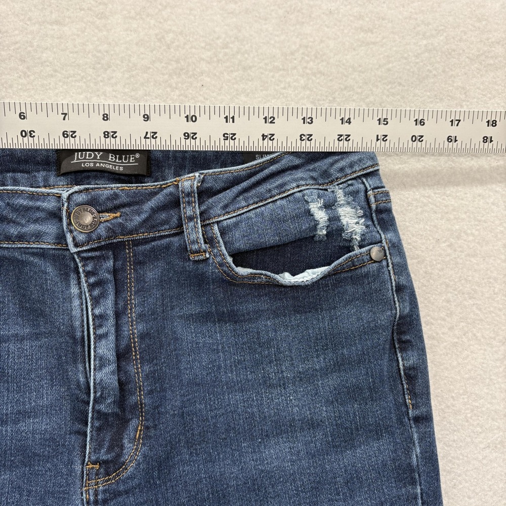 Judy Blue Jeans Womens 9/29 Blue Slim Bootcut Distressed Raw Hem Stretch Denim - Picture 6 of 12